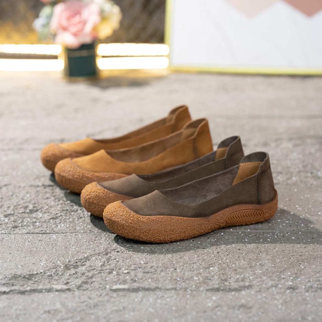 Spring and summer new first-layer cowhide retro bag head casual and comfortable soft-soled soft-faced women's shoes