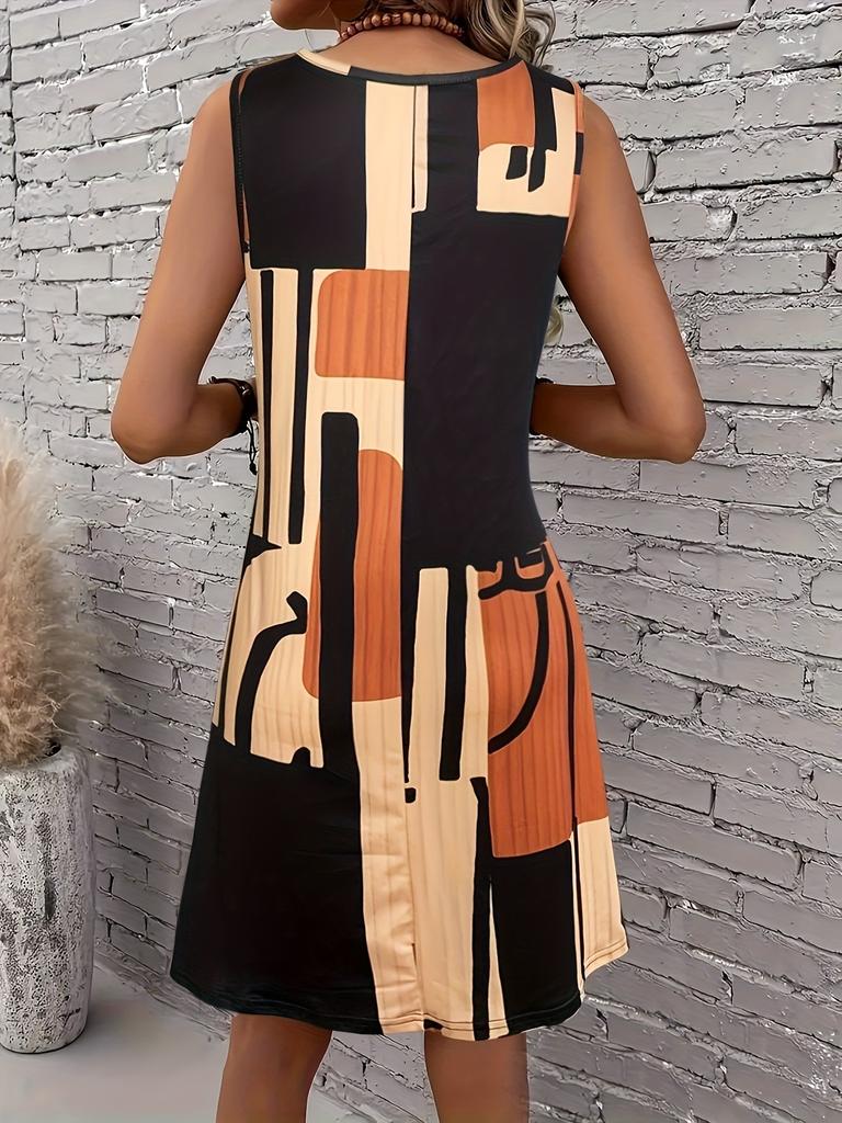 Spring&Summer Women's Geometric Pattern Sleeveless Dress For Summer Vacation Women Bohemia Dresses