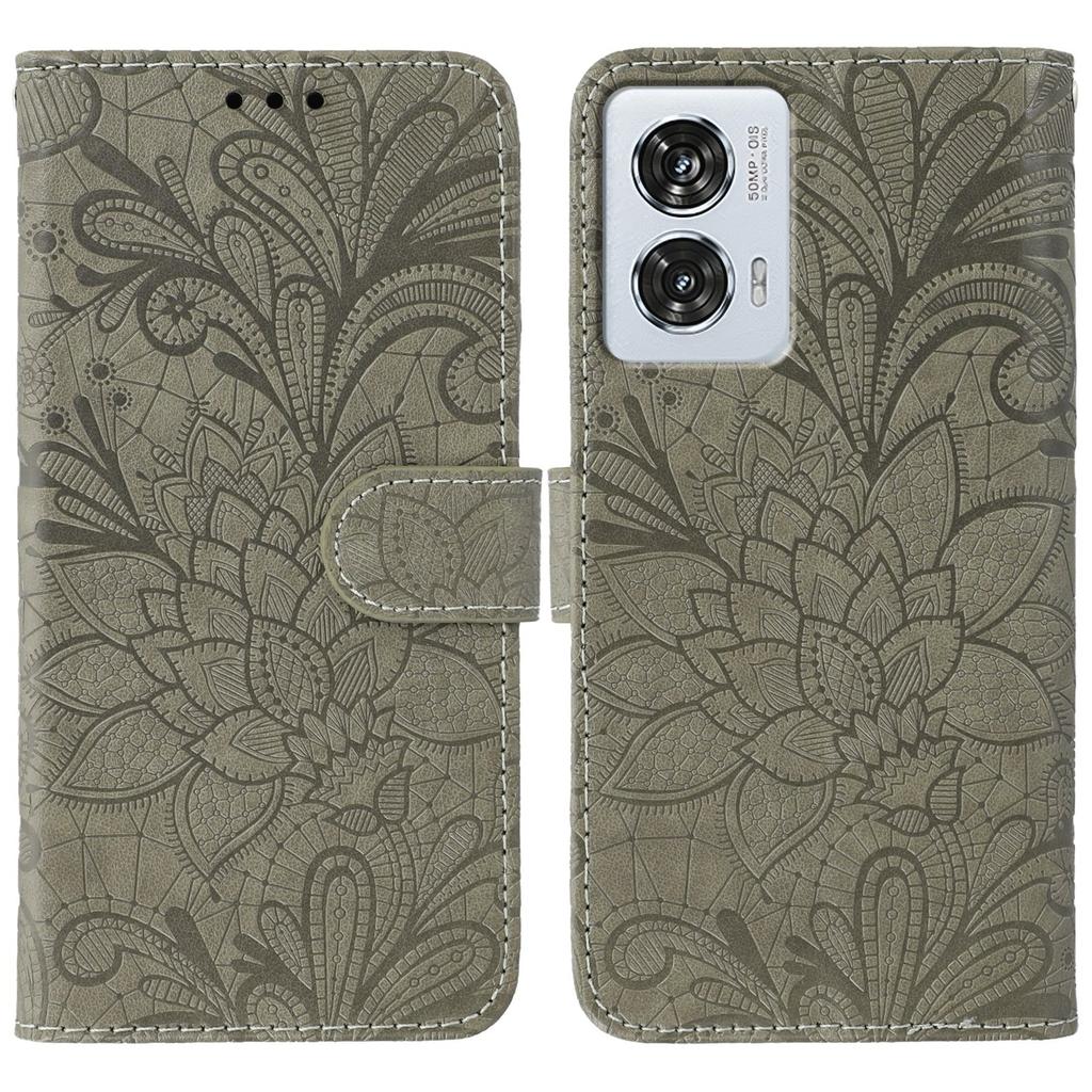 For Motorola Edge 50 Fusion 5G Case Lace Flowers PU Leather Flip Wallet Phone Cover