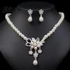 Stylish Women Jewelry Set 1 Wedding Faux Pearl Flower Necklace