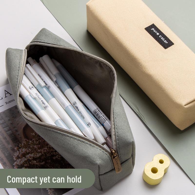 Large Capacity Canvas Pencil Case for Students: Simple, Cute Stationery Box for Boys and Girls