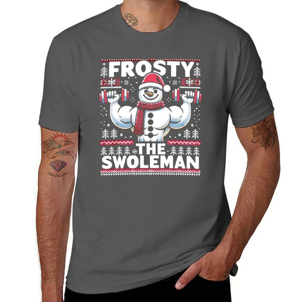 Frosty The Swoleunisex Ugly Sweater Snowunisex Pun Fitness Humor Tshirt Basic Casual Short Sleeve Cotton Shirt
