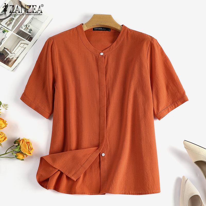 

ZANZEA Женская повседневная летняя блузка с круглым вырезом и половиной рукавов