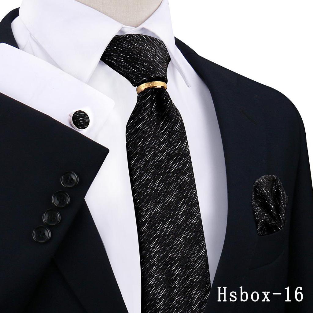 Men's Tie, Pocket Square, and Cufflinks 4-Piece Set - Cashew Flower Design, High-End Feel, 8cm Tie