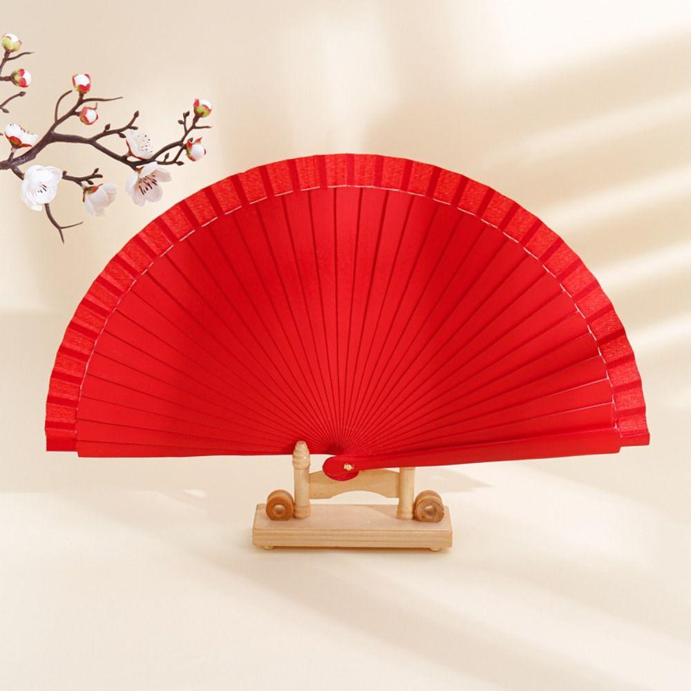 Classical Simple Spanish Plain Fan Solid Color Art Craft Pure Wood Folding Fan Handmade Decorative Props Fan Props