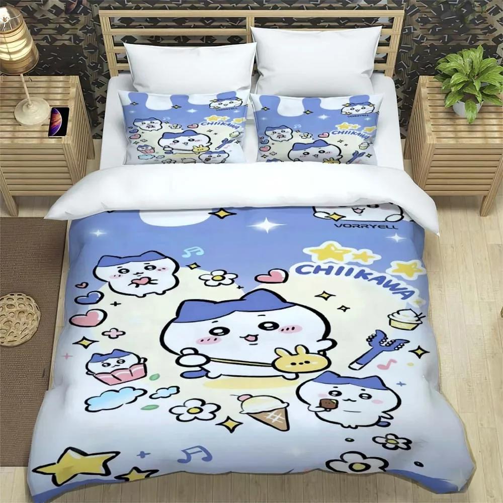Cartoon Chiikawa Pattern Quilt Cover With Pillowcases 3D Digital Printed Bedding Set Twin Full Queen King Christmas Gift