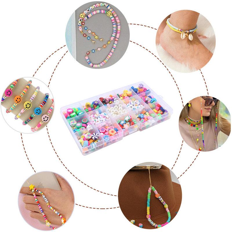 Polymer Clay Beads Kit 15 Style Cute Heart Star Clay Beads Charms for Jewelry Necklace Earring Making DIY Bracelet Accessories
