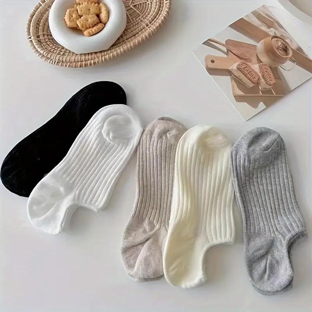 1/5Pairs Fashion Solid Boat Men Socks Simple Sports Breathable Unisex Ankle Socks Women's Stockings&Black Low Tube Cute Socks
