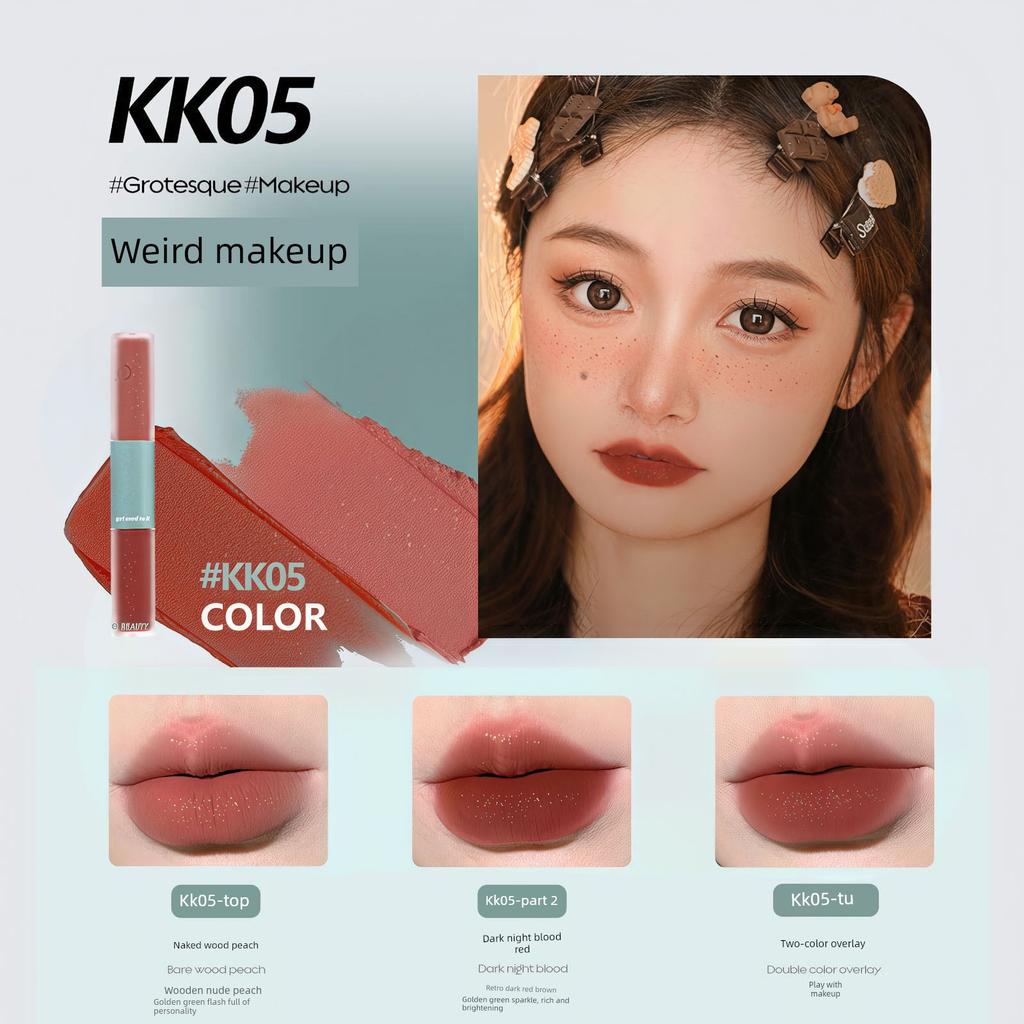 Ators Double-Ended Lip Glaze, Elegant and Colorful Lipstick, Affordable Lip Mud for Women, Matte Nude Color, Korean Style, Versatile