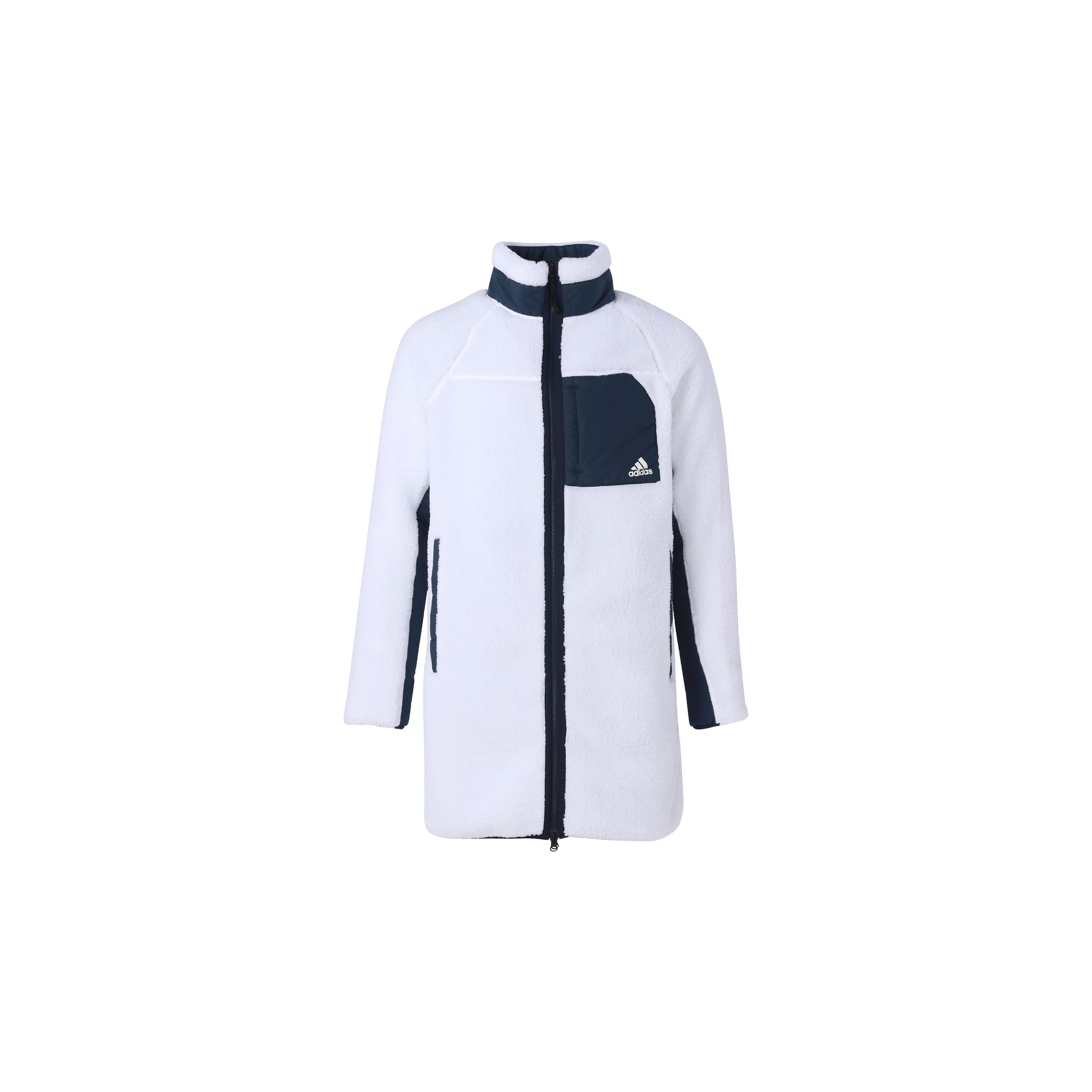 Adidas Faux Lamb Wool Reversible Mid-Length Stand Collar Cotton Coat Men Coats White H23104 XS