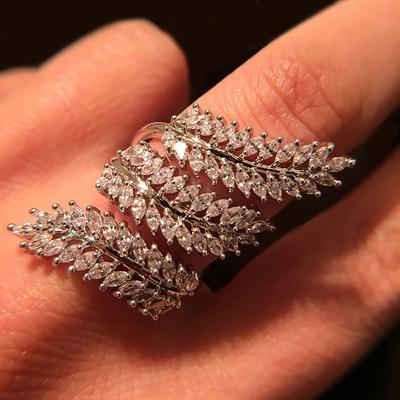 Sterling-Blattring für Frauen, Marquise-Zirkonia, mehrschichtig, funkelnder Hochzeitsschmuck, weibliche Öffnungsringe