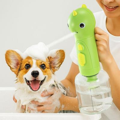 Rechargeable Cat Soap Foaming Dispenser Dinosaurs Shape Waterproof Dog Shower Foamer Automatic with Scale Electric Bubble Maker