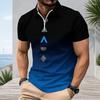 Men s Plus Size Short Sleeve Collared Quarter Zip Polo Shirt Marble Print Blue Brown White