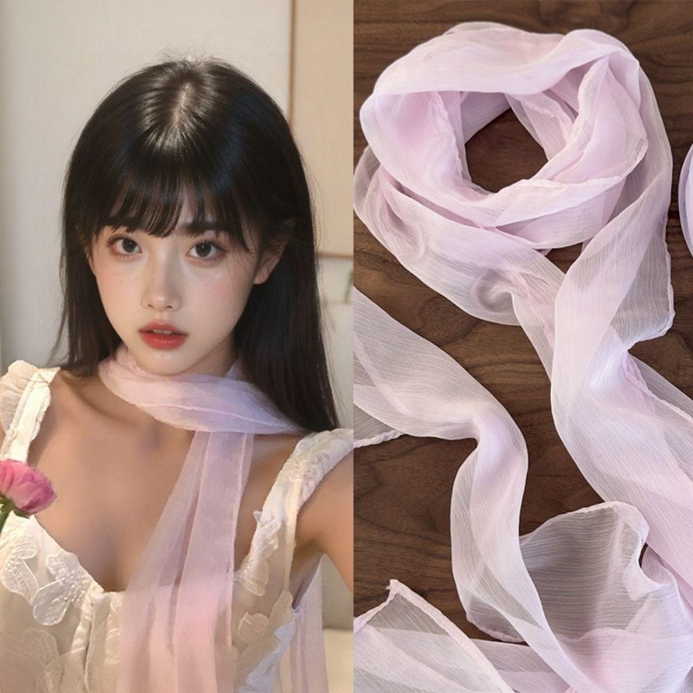 Soft Wrap Long Silk Scarf Thin Ribbon Neckerchief Spring Summer Chiffon Silk Scarf  Wedding