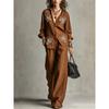 Women 2 Piece Outfit Butterfly Embroidery Lapel Shirt Wide Leg Pants Casual Loose Two‑Piece Set