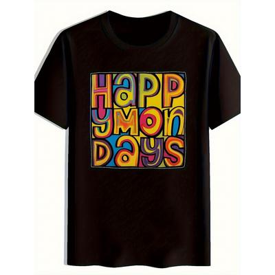 Men'S Retro Happy Mondays Graphic T-Shirt - 80S Inspired Bold Multicolor Letter Design, Lightweight Loose Fit Short Sleeve Crew Neck Tee for Music
