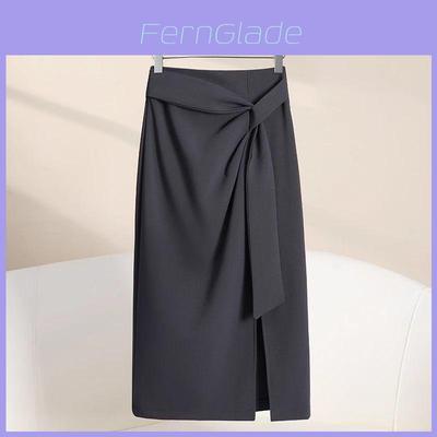 High Waist Slimming Asymmetrical Skirt With Slit For Office And Casual Wear