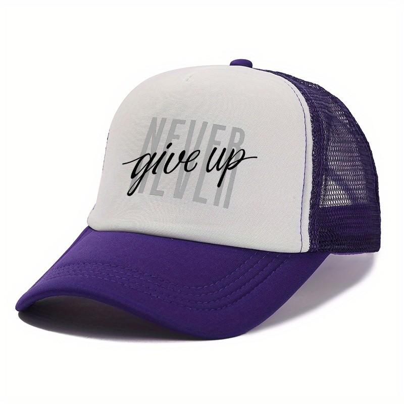 Never Give Up Print Trucker Hat Polyester Adjustable Snapback Baseball Cap Casual Unisex Gift