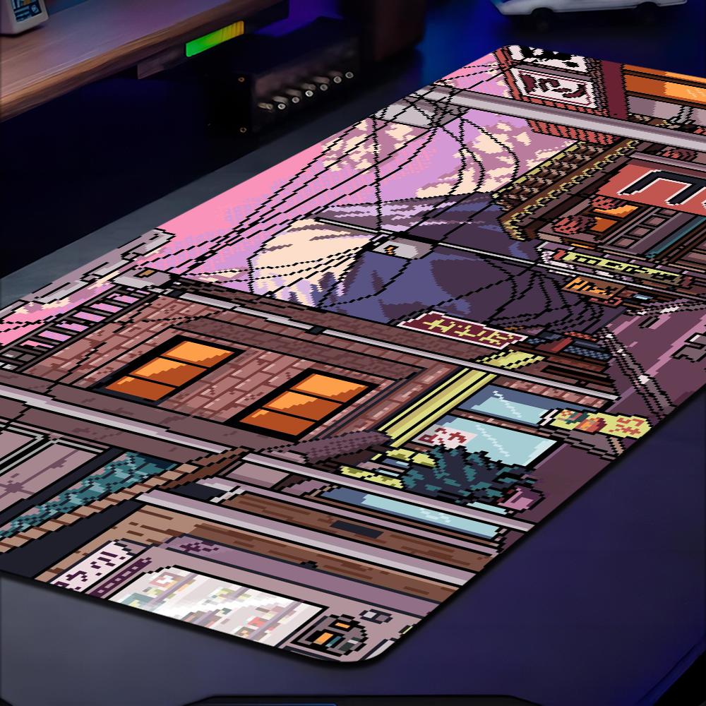 Japan Aesthetics Purple Neon City In Stocked Laptop Gaming Mice Mousepad Size for large Edge Locking Game Keyboard Pad