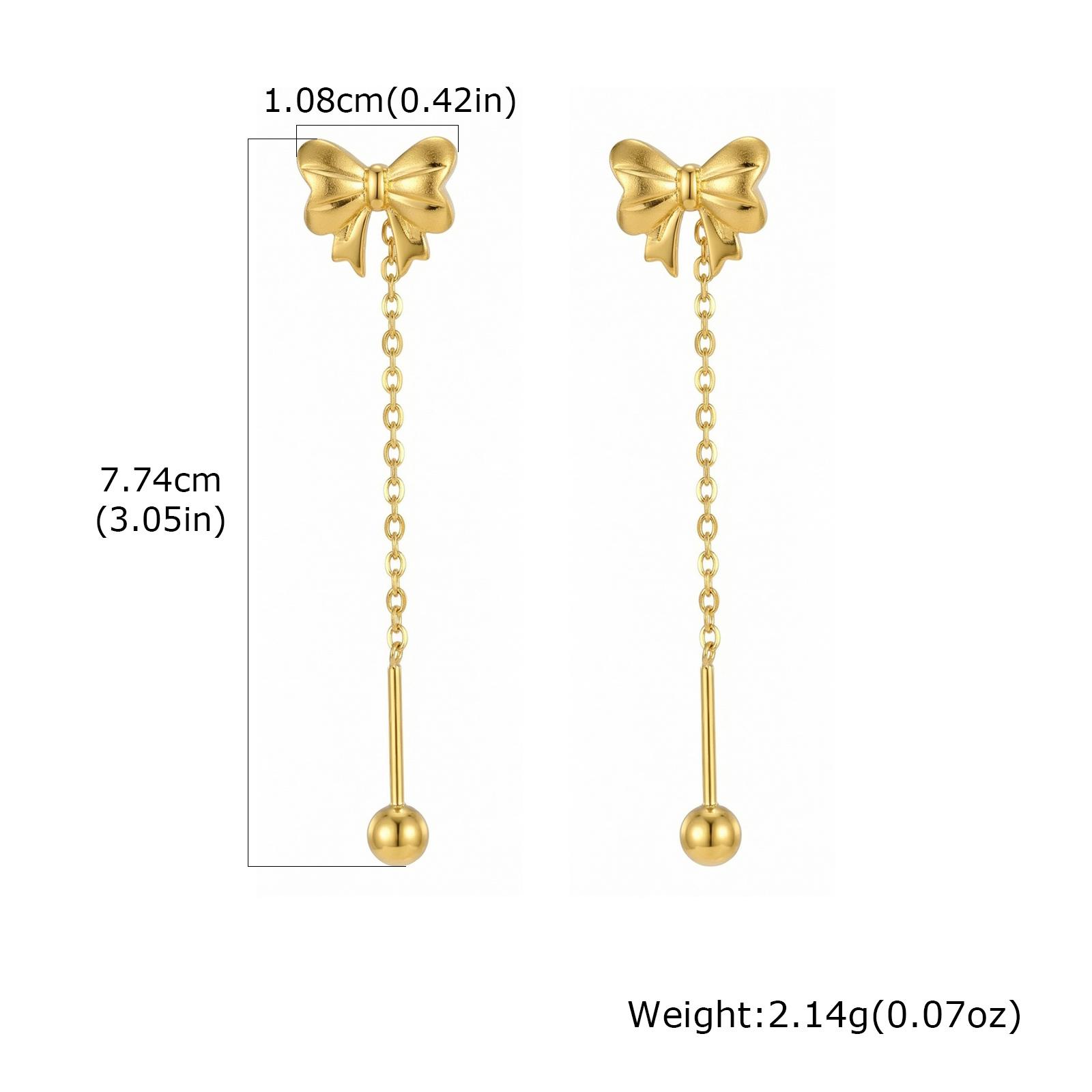 Bow Heart Drop Earrings for Women, Dainty Long Chain Threader Earrings , Minimalist 18K Gold Plated Temperament Jewelry