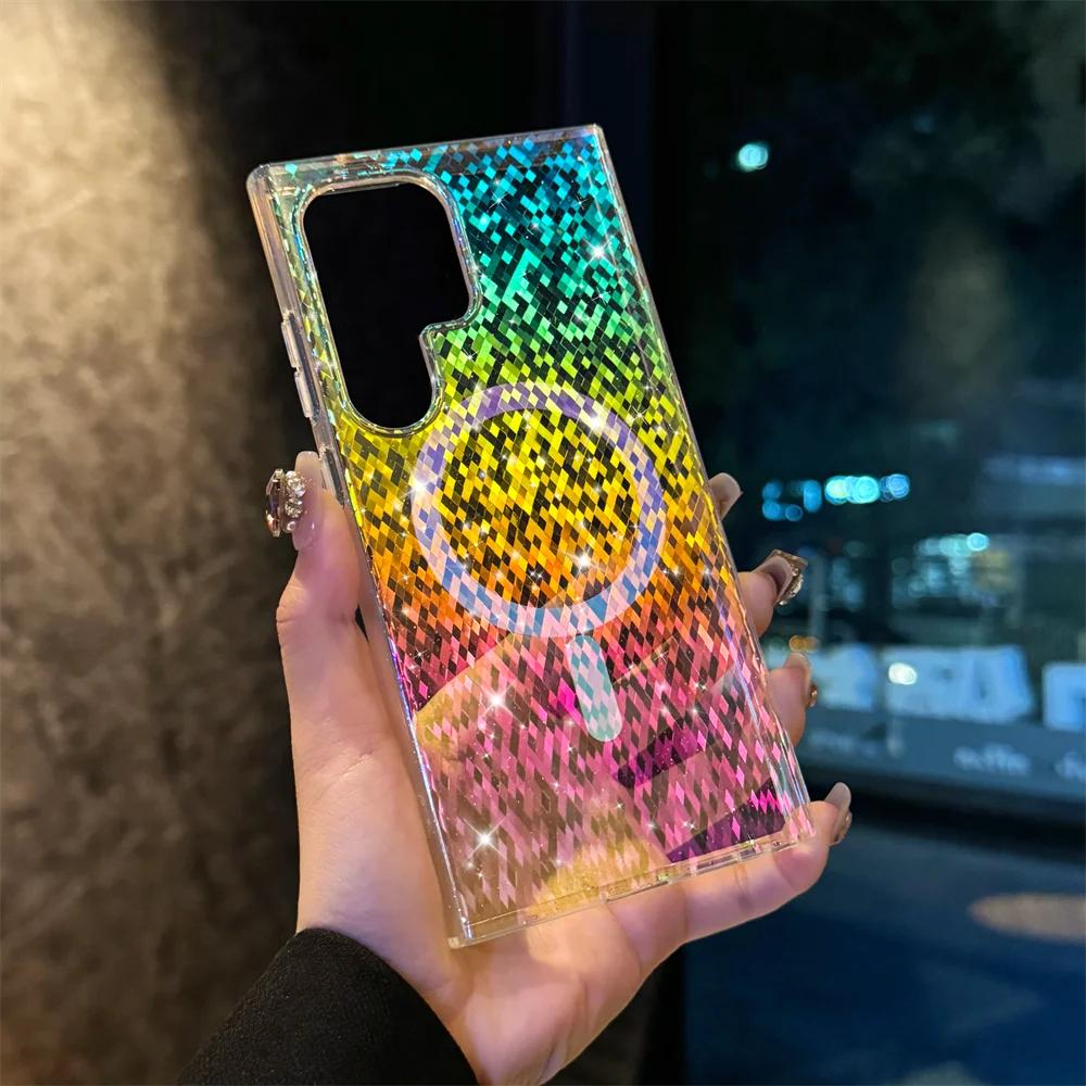 Glitter Aurora for  Acrylic Case for Samsung Galaxy S2 S24 S26 Ultra S23 S24 FE S22 Plus Magnetic Laser Gradient Cover