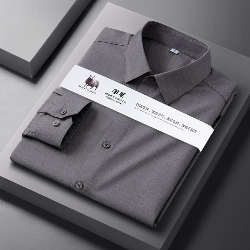 High Quality Modal Woolen Shirt Long Sleeve Men White Black Versatile Shirt Men Wear Fashionable Business Casual Anti-Wrinkle