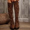Dámské kozačky s dlouhým svrškem, silným podpatkem, nad koleno, elastické, slim, sexy leopardí potisk, dámské boty, módní kulatá špička, vysoké kozačky 2025