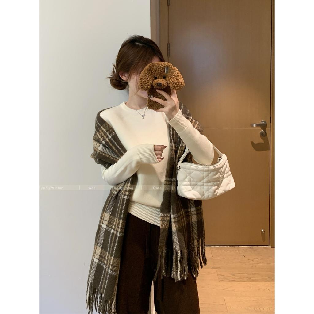 One-piece Fleece Thickened Warm Knitted Sweater Soft Waxy Sweater Women's Autumn and Winter Bottoming Shirt Front Shoulder Inner Top Long Sleeve