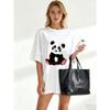 Cute Panda Print Oversized T Shirt Black Cartoon Animal Design For Casual Wear And Everyday Style