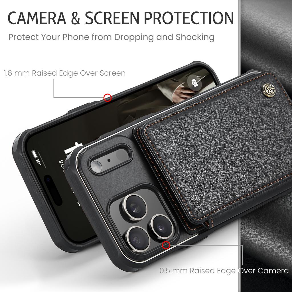CaseMe-C22 Protective Skins For iPhone  17/17 Air/17 Pro/17 Pro Max , Luxury PU Leather Case Wallet Card Holder Phone Cover for Woman Man