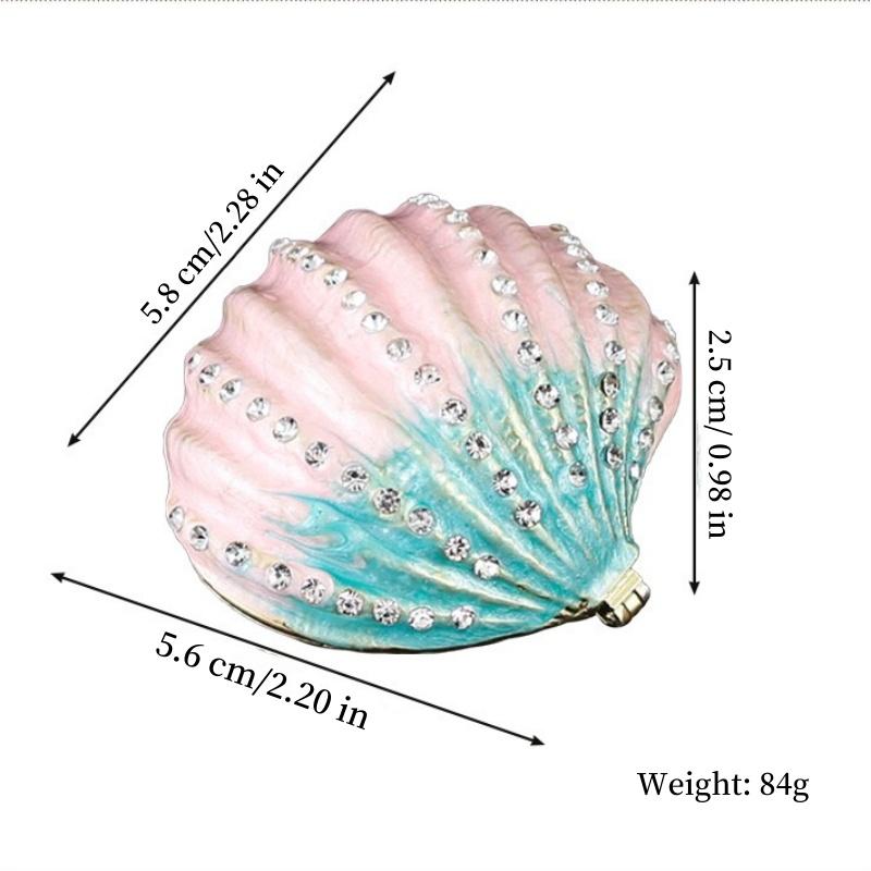 

Mini Jewelry Storage Box Inlaid Gem Organizer Shell Shape Portable Alloy Storage Earrings Ring Dresser Home Desktop Decorative 2.28 in
