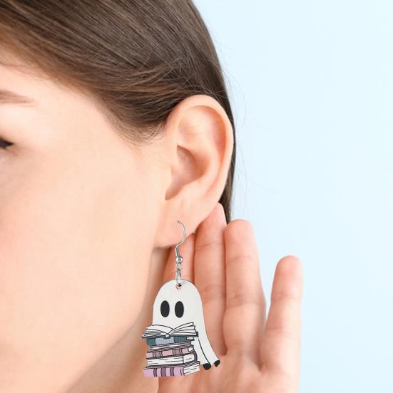 

Yousheng Halloween Ghost Earrings Wood Ghost Holding Book Earrings Halloween Party Jewelry for Women Makeup And Everyday Wear C