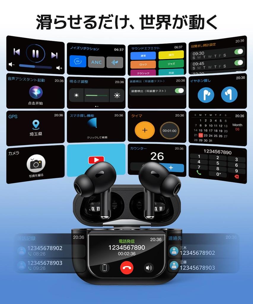 New for Futuristic Bluetooth Wireless Earbuds with LCD Features Noise Call Sound Quality Large Long Low IPX7 Battery Level GPS Fast Playback Sound