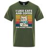 I Like Cats And Coffee Street Funny T-Shirt For Fashion Casual Loose Cotton Clothing Crewneck Breathable Tshirt Hip Hop Tees