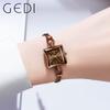 Fashion Gedi Top Brand Rose Gold Women Square Wrist Watch Alloy Rope Band Water Resistance Luxury Ladies Quartz Jewely 20mm