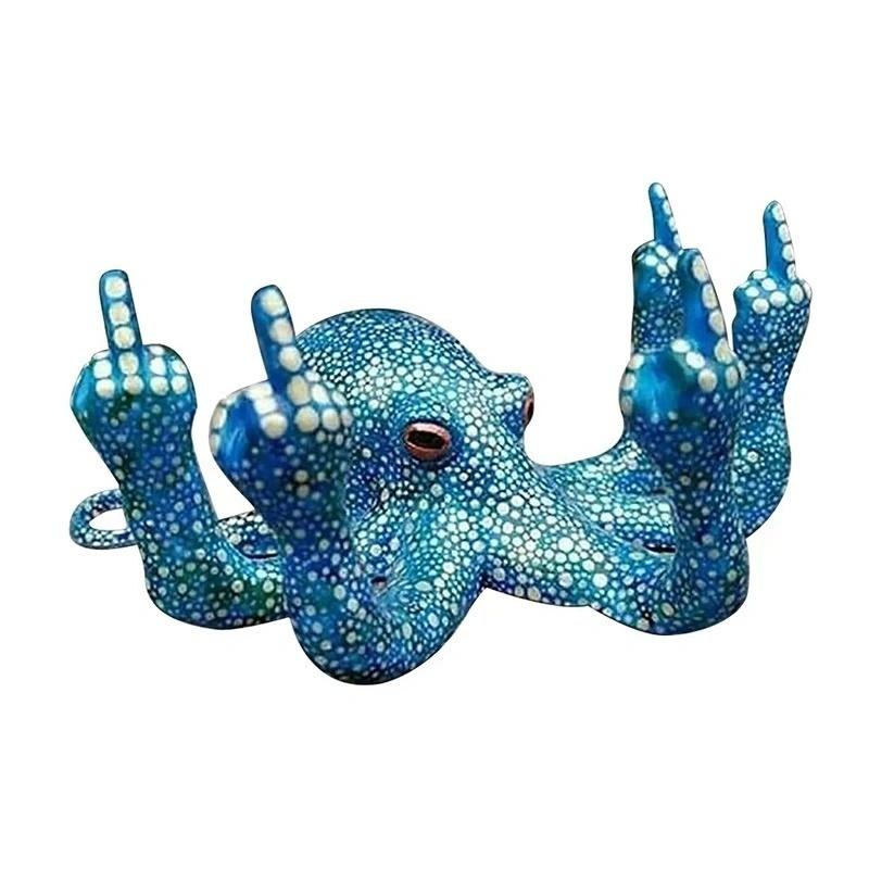 

Middle Finger Octopus Statue Resin Garden Octopus Ornaments Desktop Decor Creative Angry Octopus Sculpture for Indoor Outdoor