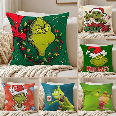 Fun GGrinch Merry Anime Pillow Case Silky Elegant Comfort Sofa Bed Invisible Zipper