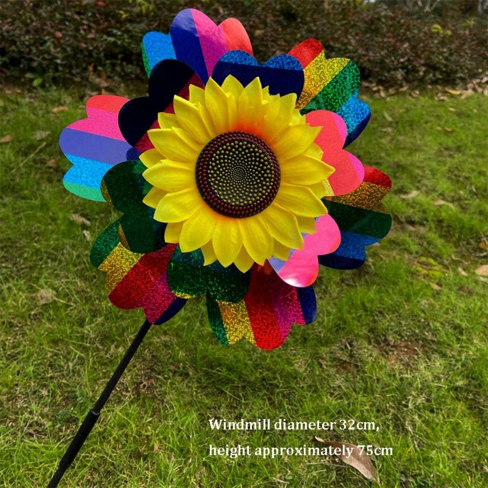 PVC Glitter Rotating Sunflower Stake Standing Lawn Flower Pinwheel Outdoor Party Picnic Decor