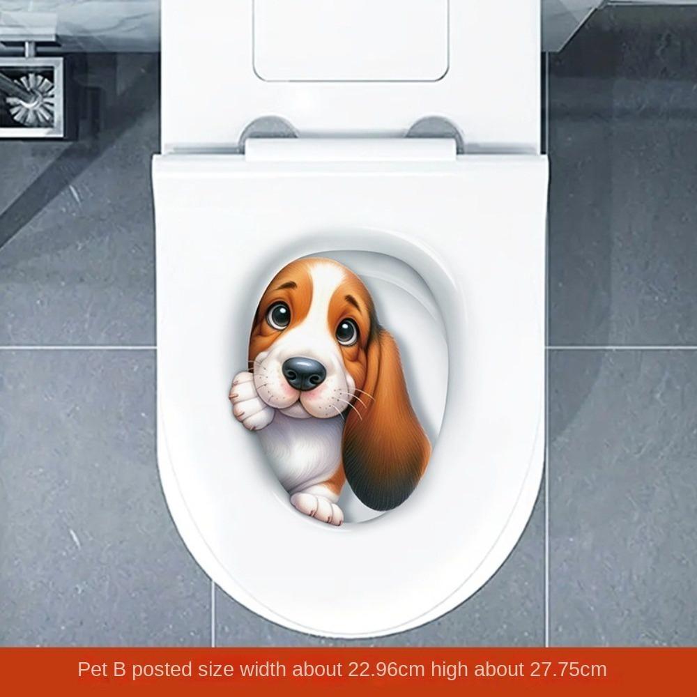 3D Katze Hund Wandaufkleber PVC Toilettensitz Aufkleber Lustige Toilettenaufkleber Heimdekoration