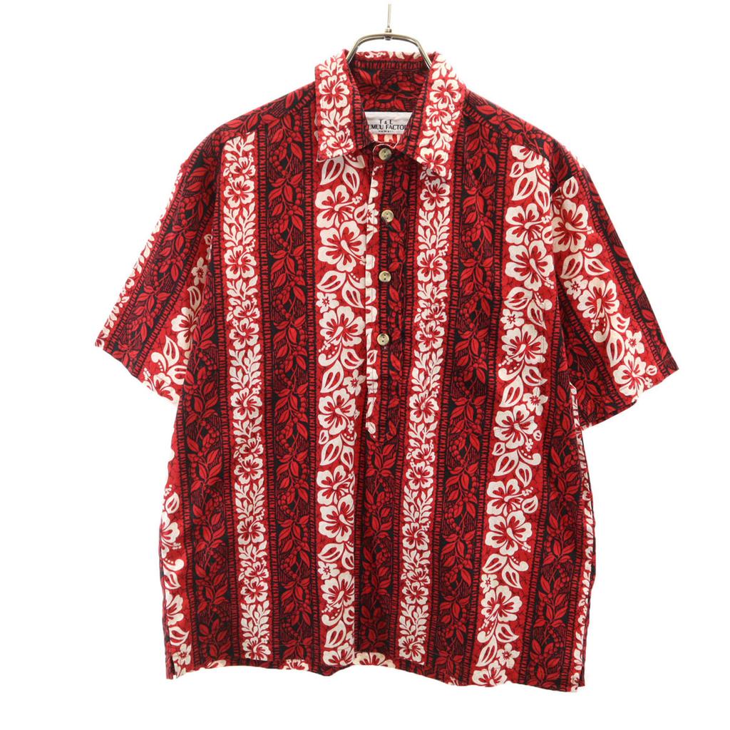 T&L Muumuu Factory 80s 90s Old hibiscus pattern Short sleeve Aloha shirt Men's Used