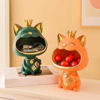 NEU Glückskrone Großmaul Katze Eingangsschlüssel Aufbewahrungstablett Dekoratives Ornament, Leichte Luxus Einweihungsgeschenk Skulptur