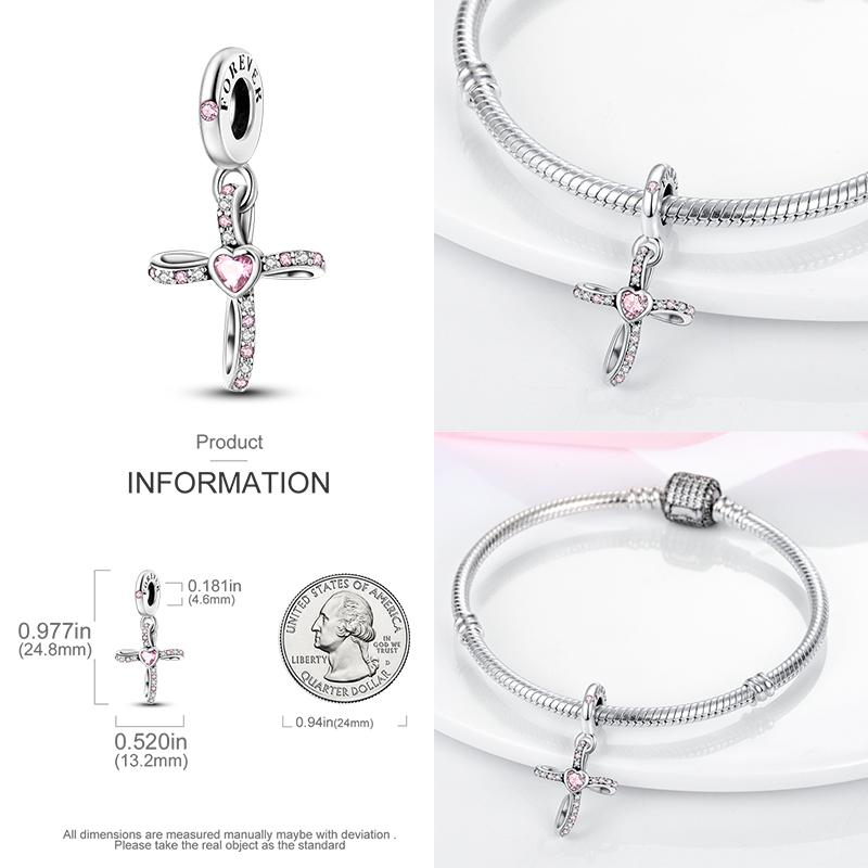 Copper Wings Sister Cross Pendant Charms Fit Original 4Mm Aperture Bracelet Charm Beads Necklace Diy Female Jewelry