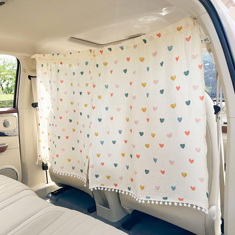 Double cotton gauze car partition curtain Cartoon bear rabbit car privacy curtain summer sun shield