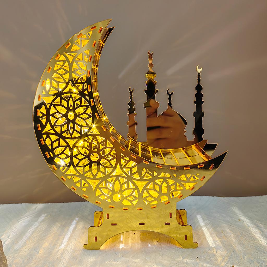Ramadan Decorations, Ramadan Lantern Decoration, Eid Mubarak Lamp, Small Night Lights, Table Ornament, For Home Eid Party Decoration, Gold Moon Light