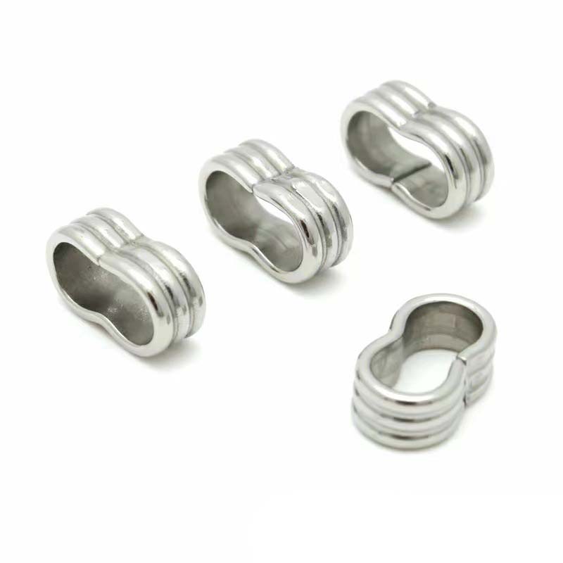 Stainless Steel Closed Figure-eight Buckle Double Hole Locating Bead Braided Leather Rope Assembly Handmade Jewelry Findings