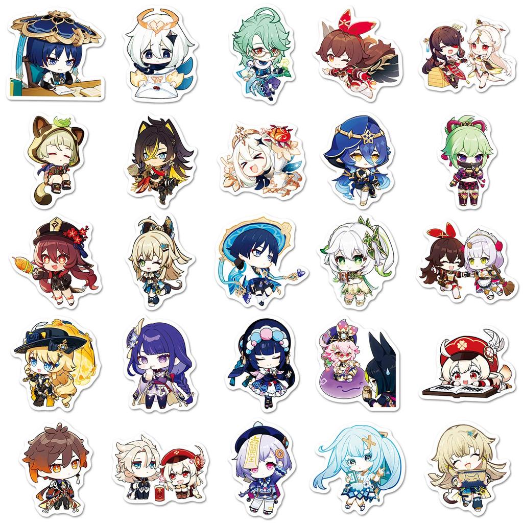 50 Chibi Genshin Impact Sticker - Cartoon Kawaii Spiel Dekoration für Thermobecher und Notizbücher