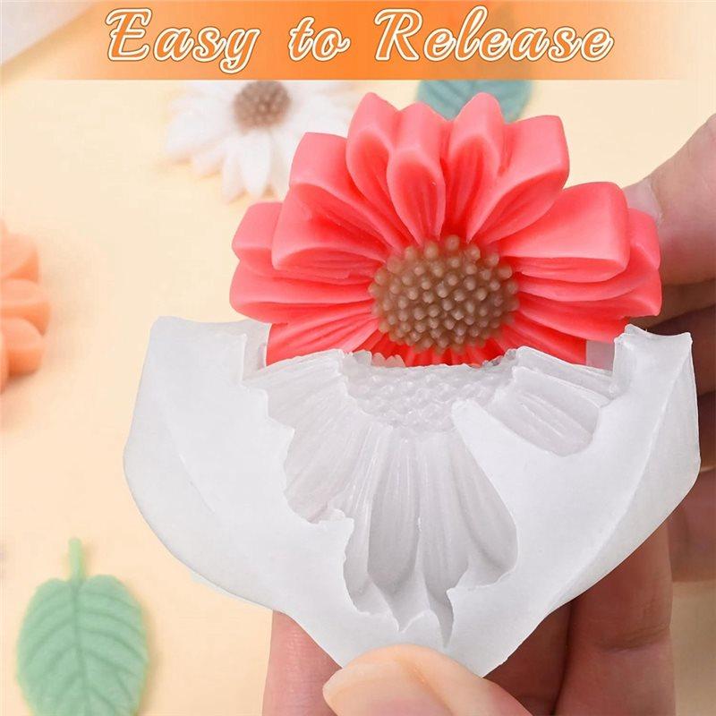CYCLI-For DIY Candle Silicone Mold Set 4Pcs 3D Flower Molds For Soap Epoxy Release Crafts- Daisy Peony Rose Tulip Gift
