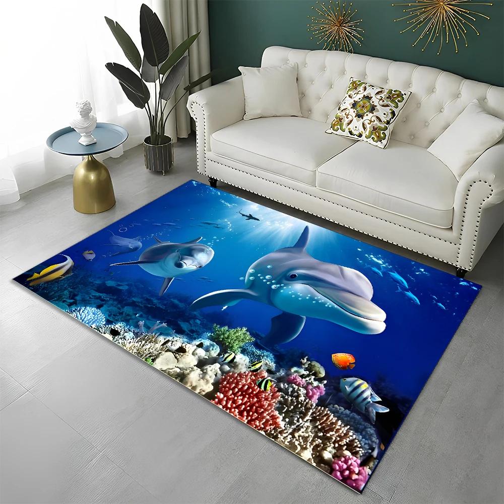 3D Underwater World Seabed Fish Carpet Rug for Home Living Room Bedroom Sofa Doormat Decor,kids Play Area Rug Non-slip Floor Mat