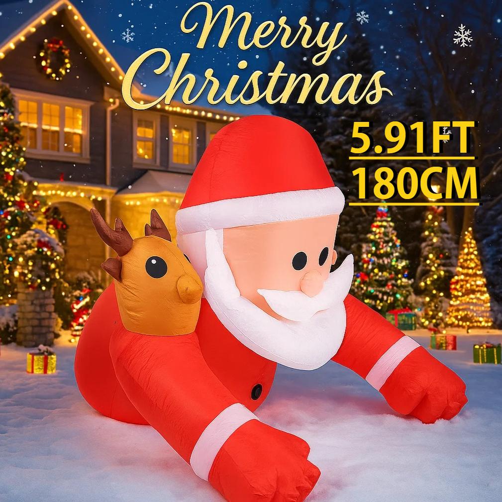 5.91FT Yard Party Decoration Inflatable Santa Claus Reindeer Toy LED Light Xmas Home Supplies Ornaments Christmas Holiday Gifts