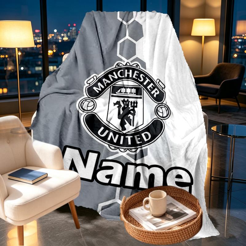 Custom Name Personalized Manchester Football F.C Print Blankets, Home Decor, Bedroom, Sofa, Camping, Couch, Gifts for Birthday Christmas